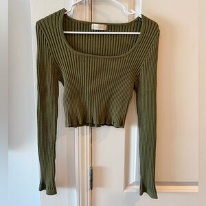 Altar’d State Olive Ribbed Crop Top